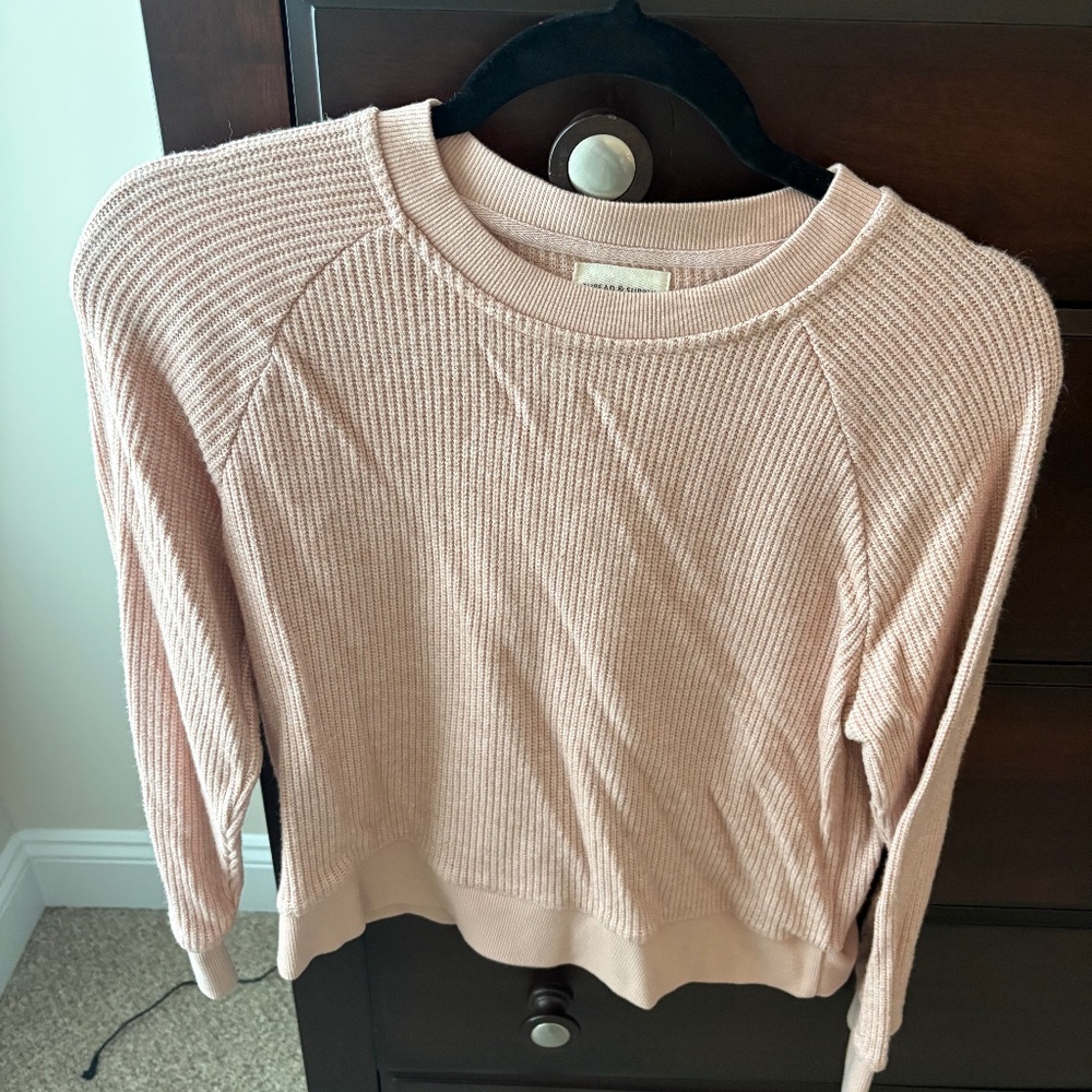 Small Petite Thread & Supply Pink Long Sleeve Waffle Knit Top